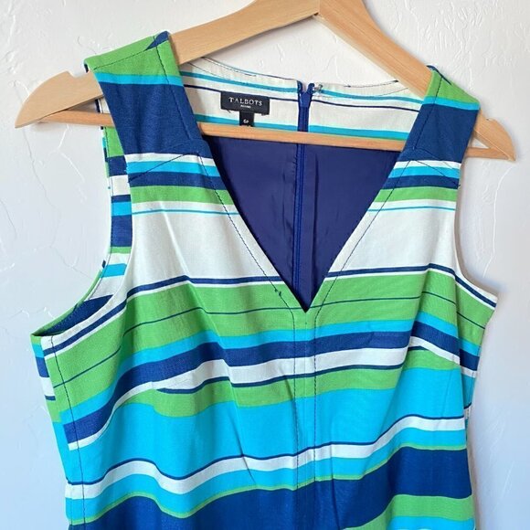 TALBOTS Dress Striped Sleeveless Size 6P - Blue - Green - White - Picture 3 of 8